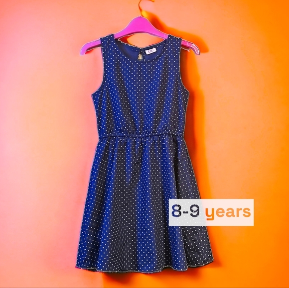 F&F Other - AS NEW 8-9yr Blue polkadot girls dress fully lined cool synthetic flowing fabric